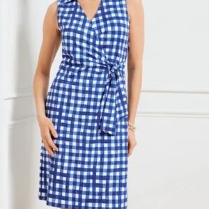 Talbots | Effortless Jersey Kelley Dress in Gingham Blue & White | Size Small